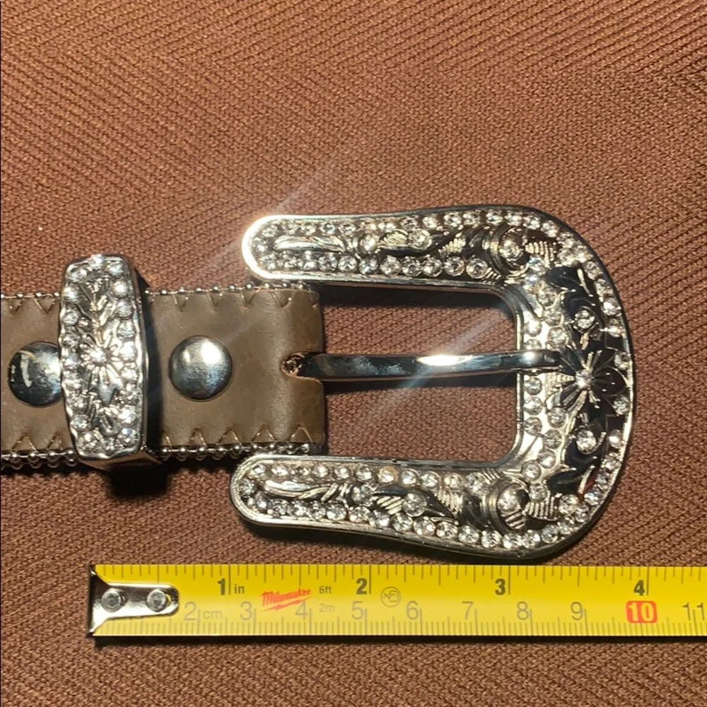 Nakona studded bedazzled statement belt w/buckle